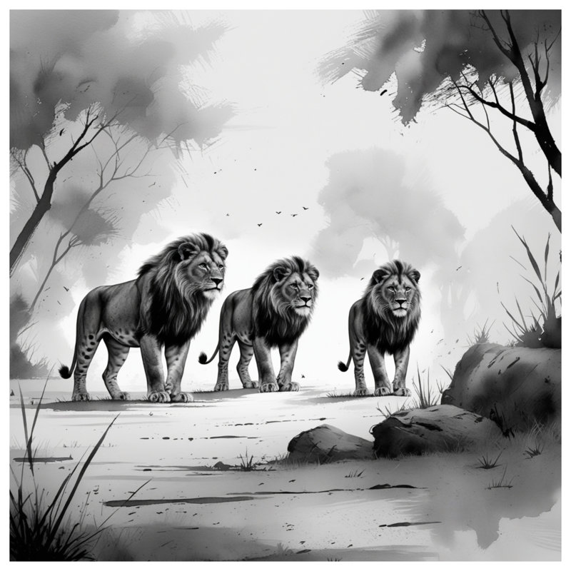 Trois lions, rideaux occultant et occultant - 1 panneau, 50 po x 92 po - 1 panneau, Transparent