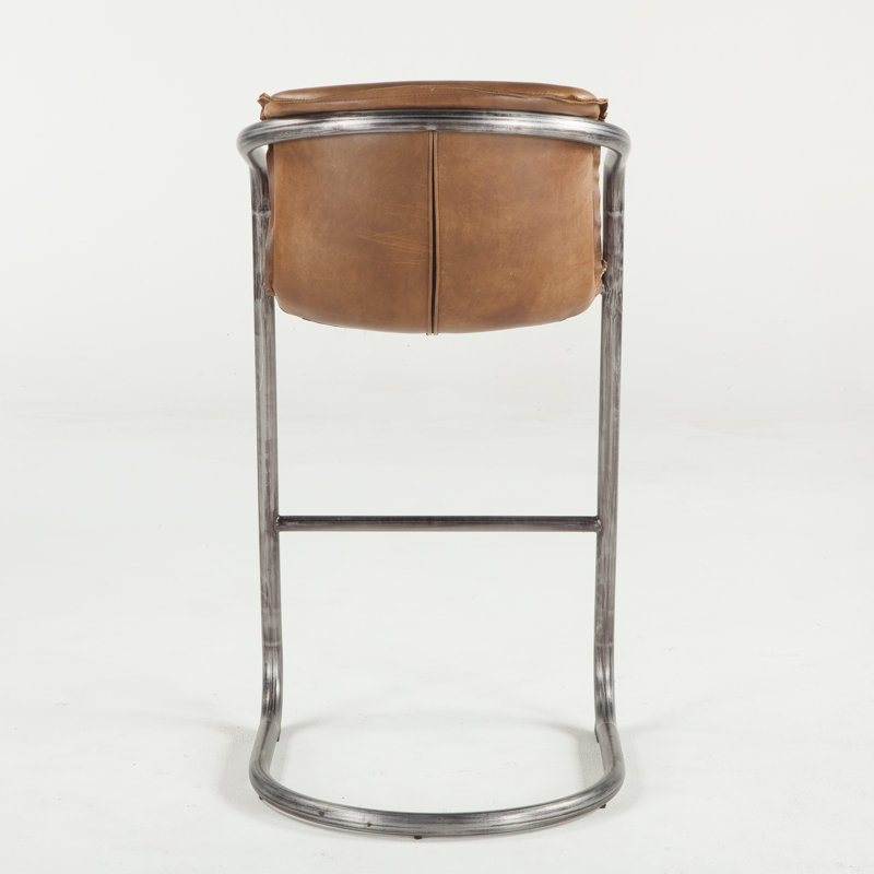 Chiavari Distressed Leather Bar Stool, Chestnut Leather/ Brushed Nickel Frame, Bar Stool (29" Seat Height)