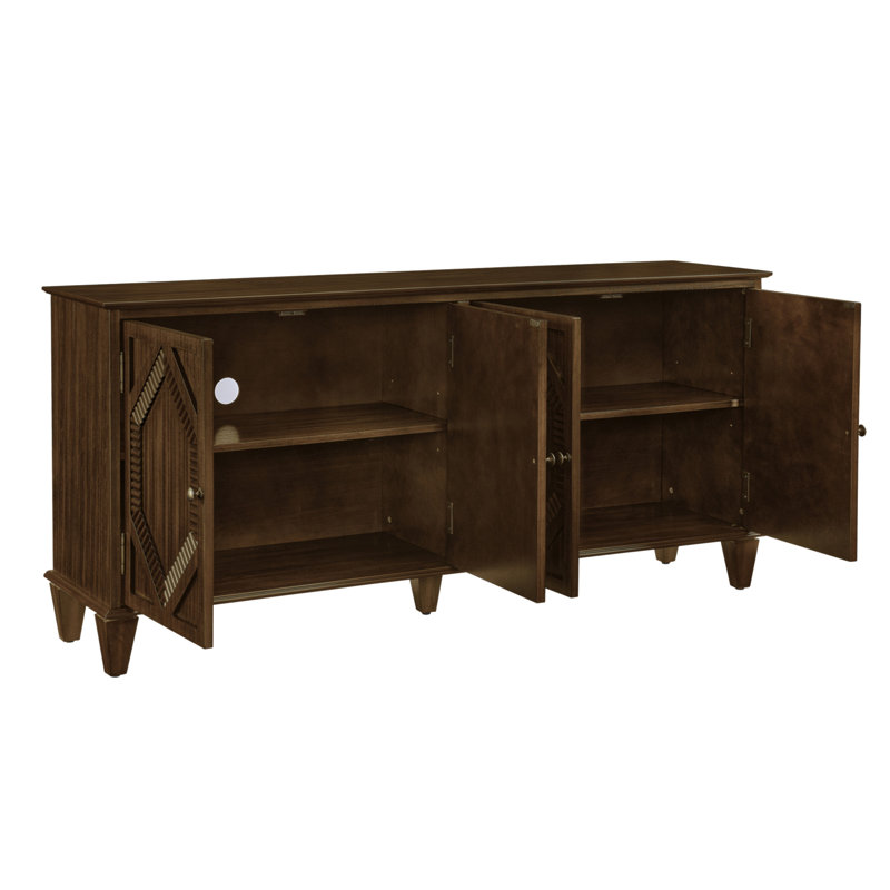 Buffet moderne Mid-Century de 65,2 po avec 4 portes sculptées à la main Rosalind, Noyer