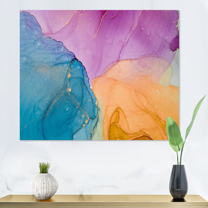 Art liquide bleu et orange II - reproduction sur toile, H 24 po x l 32 po x P 1 po, Toile tendue