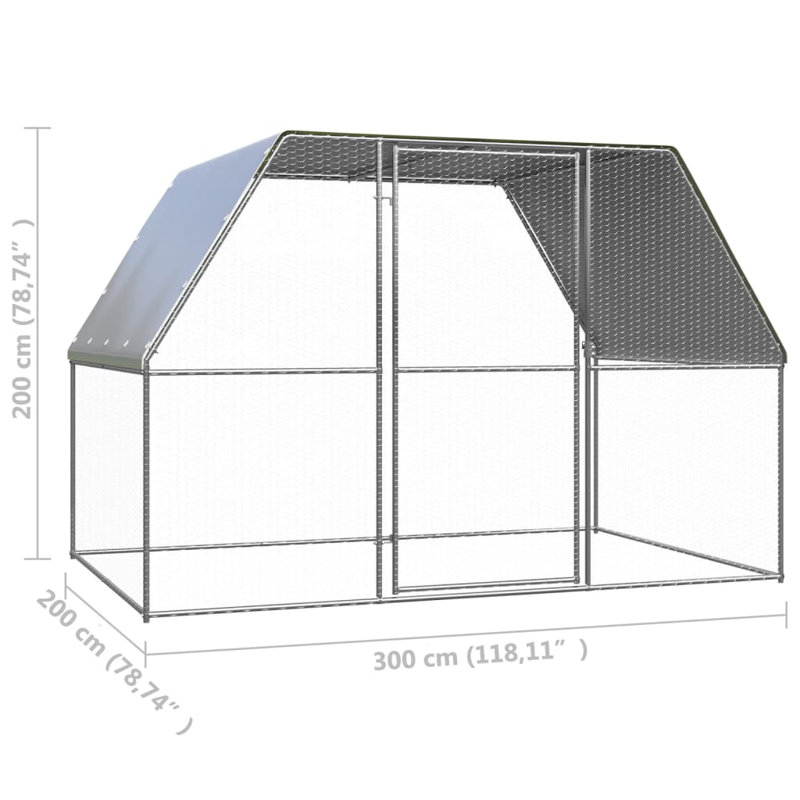 Cage à poules avec cage en acier galvanisé, H 79 po x l 118 po x P 79 po