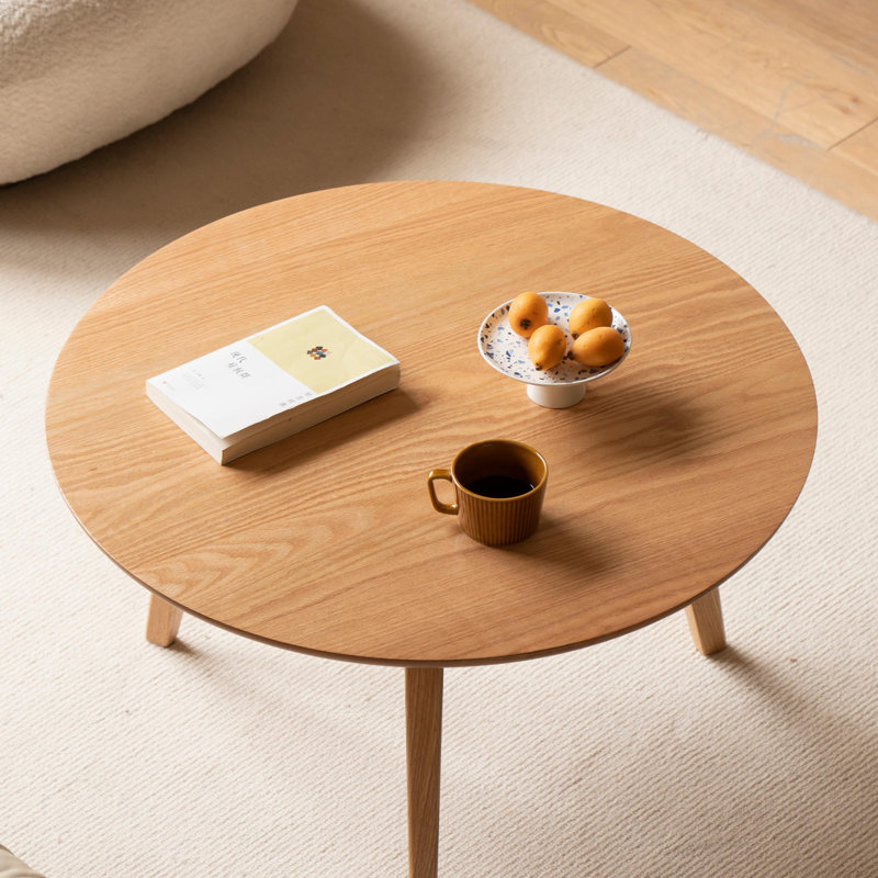 Table basse ronde moderne en chêne massif 29,5 po Fjord, L 29,53 po, Chêne, 1