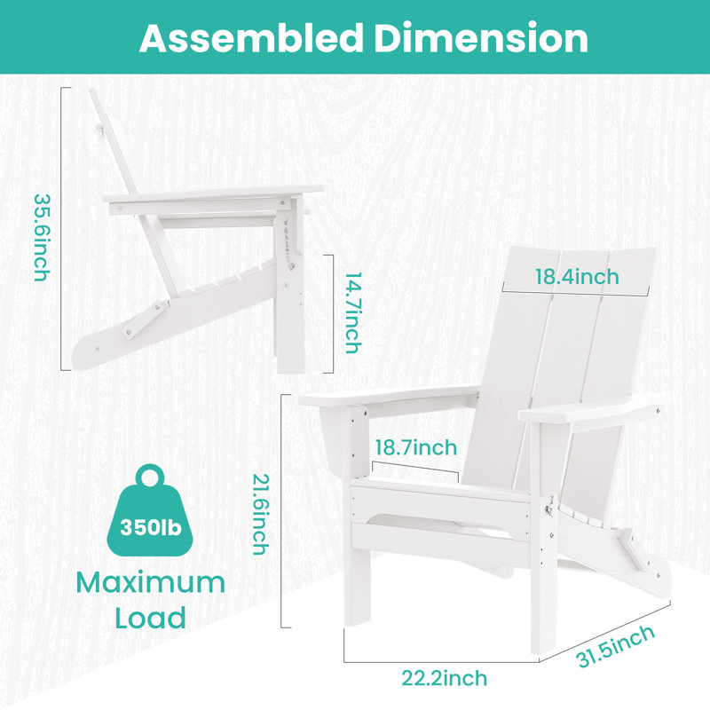 Bruce HDPE Folding Adirondack Chair, White