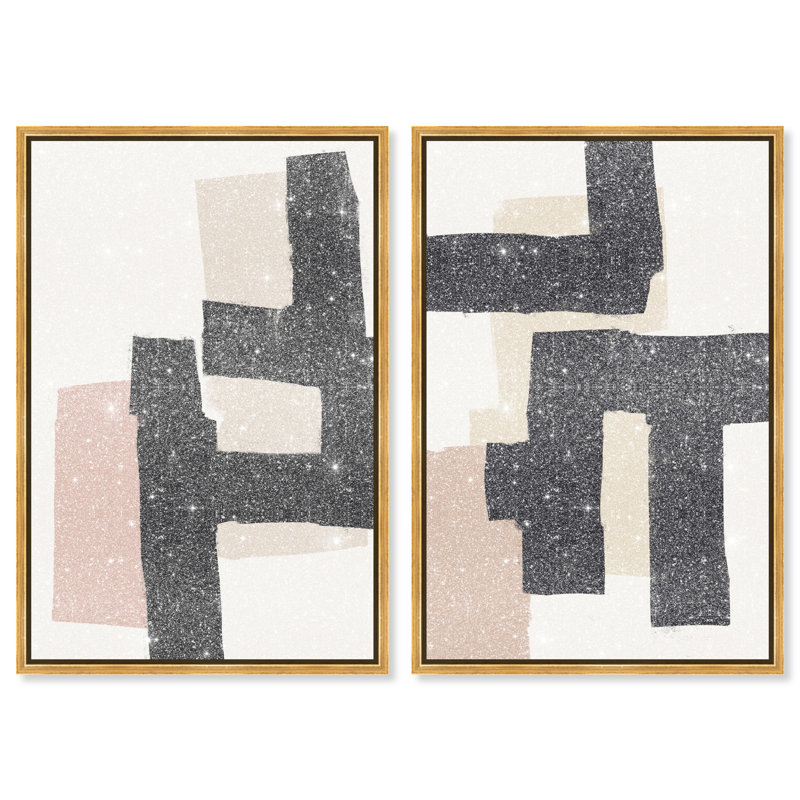 Nowhere Set Abstract Canvas Print by Oliver Gal, Black Frame, 10 x 15, 31"H x 46"W, Gold Floater Frame