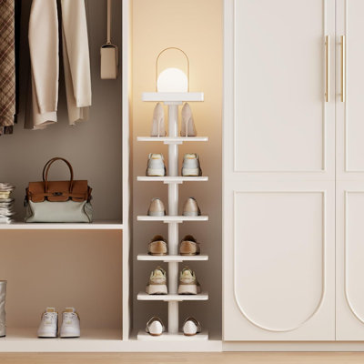 Narrow Shoe Rack with 6 Tier Vertical Storage, Slim Wooden Shoe Organizer for Entryway Hallway Closet Small Space