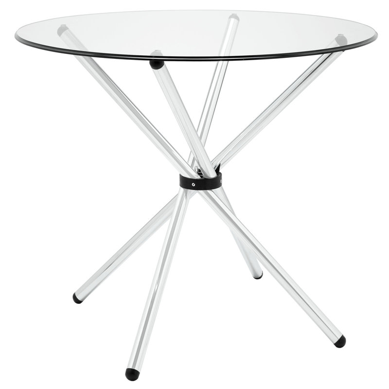 Baton Round Clear Glass Dining Table with Chrome Base