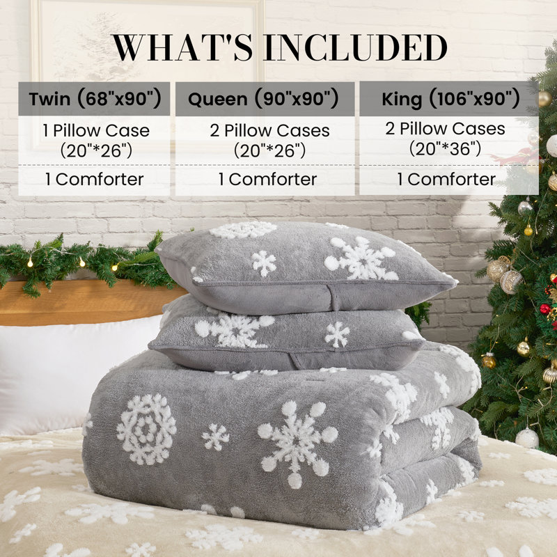 Ensemble de literie 3 pièces Christmas Vibe, Motifs géométriques gris, Édredon grand + 2 taies d'oreiller standard