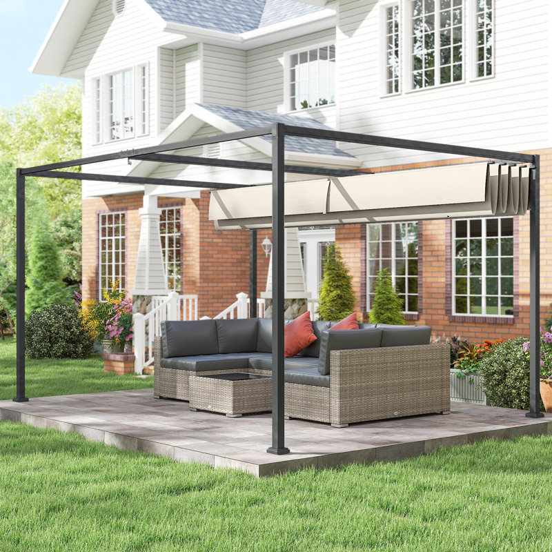 Outsunny 3 x 2m Metal Outdoor Pergola with Retractable Roof, 221cm H x 298cm W x 213cm D