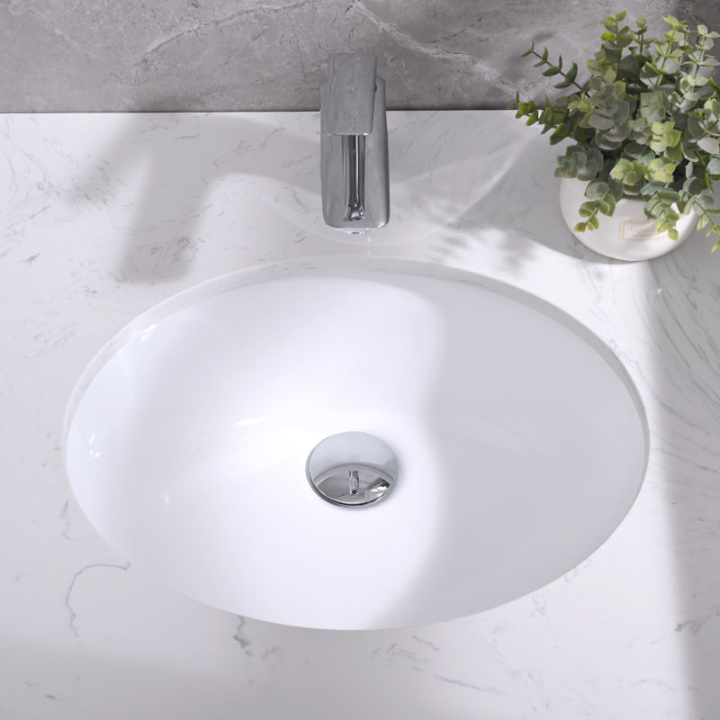 Lavabo de salle de bain ovale encastré en porcelaine vitrifiée 17 "x 14" avec trop-plein