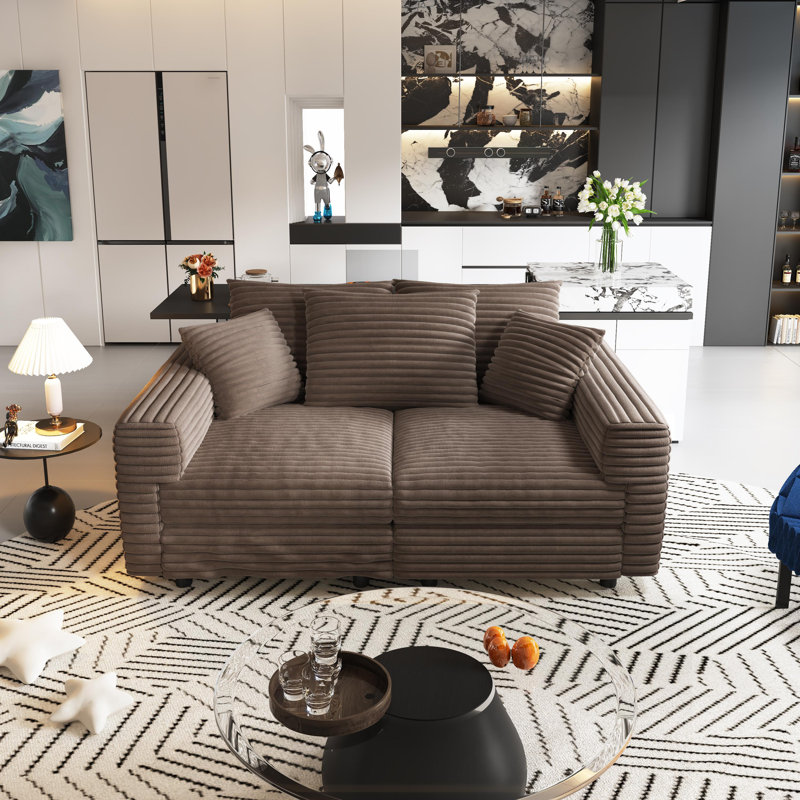 82.7 " Plush Corduroy 3-Seat Sofa,Modern Comfy Upholstered Sofa Cloud Couch, Convertible Deep Seat Sofa with Soft Pillows