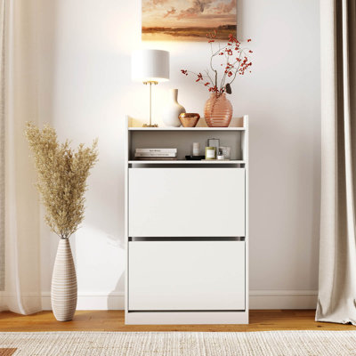 Shoe Storage Cabinet with 2 Flip Drawers, Adjustable Removable Shelves for Entryway