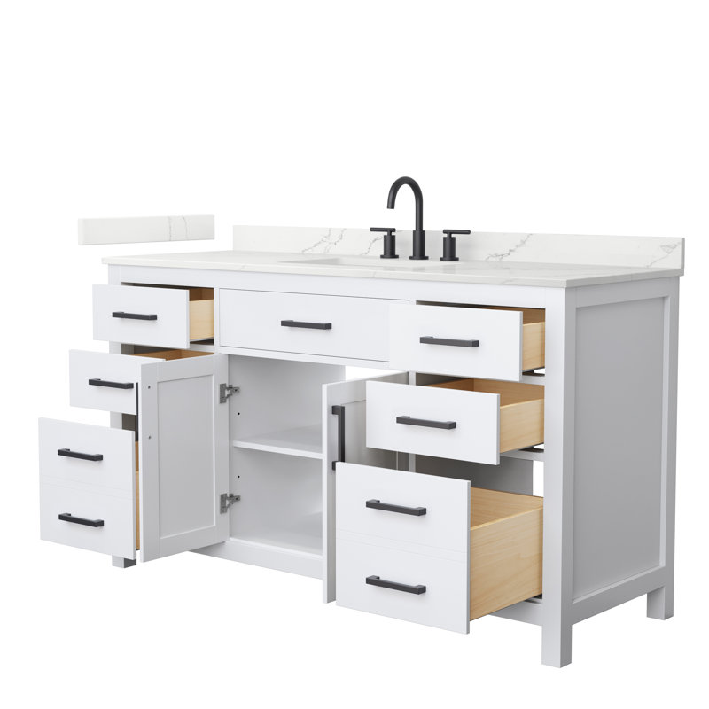 Beckett 60" Freestanding Single Bathroom Vanity with Quartz Top, White, Giotto Quartz, Matte Black