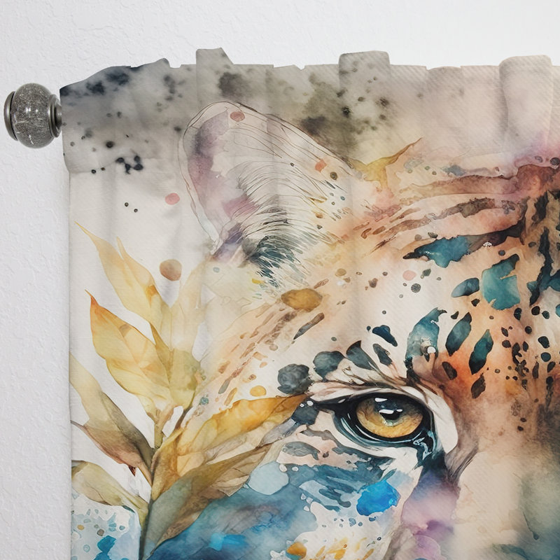 Tiger Portrait With Flowers II - Modern Velvet Curtain - Room Darkening - 1 panel, 52" W x 108" L