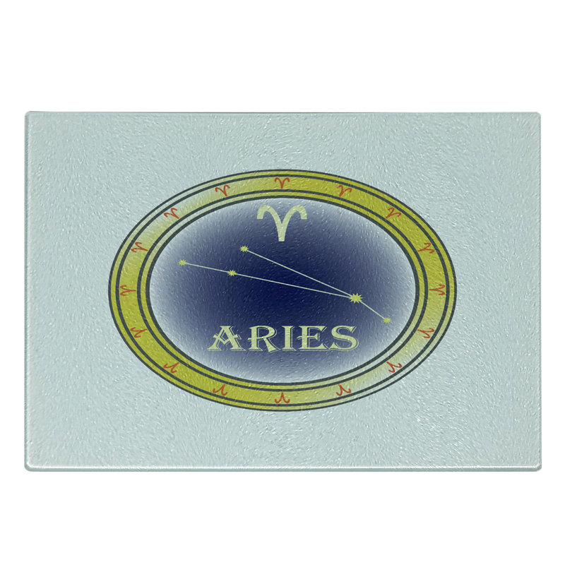 Signe de planche à découper en verre trempé Ambesonne Zodiac Aries Constellation bleu marine orange