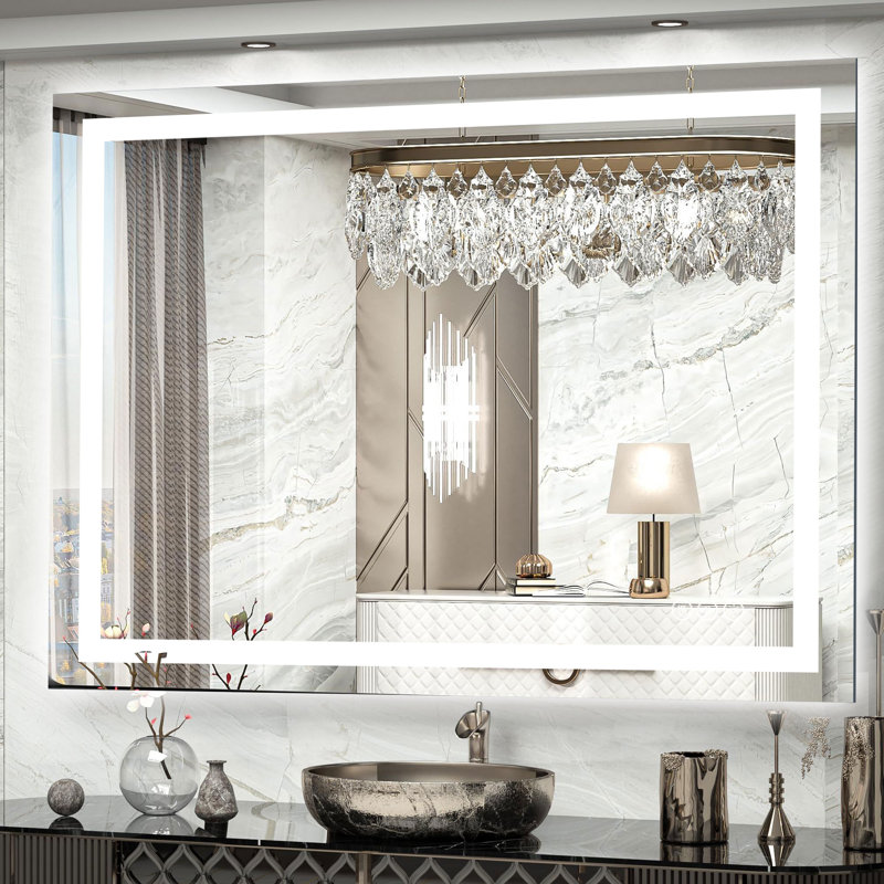 Super Bright Front & Back LED Lighted Bathroom Vanity Mirror Wall Mirror, Tempered Glass, 3 Colors Temperature & Dimmable & Anti-Fog, with UL, RoHS, ETL & 3-Year Warranty