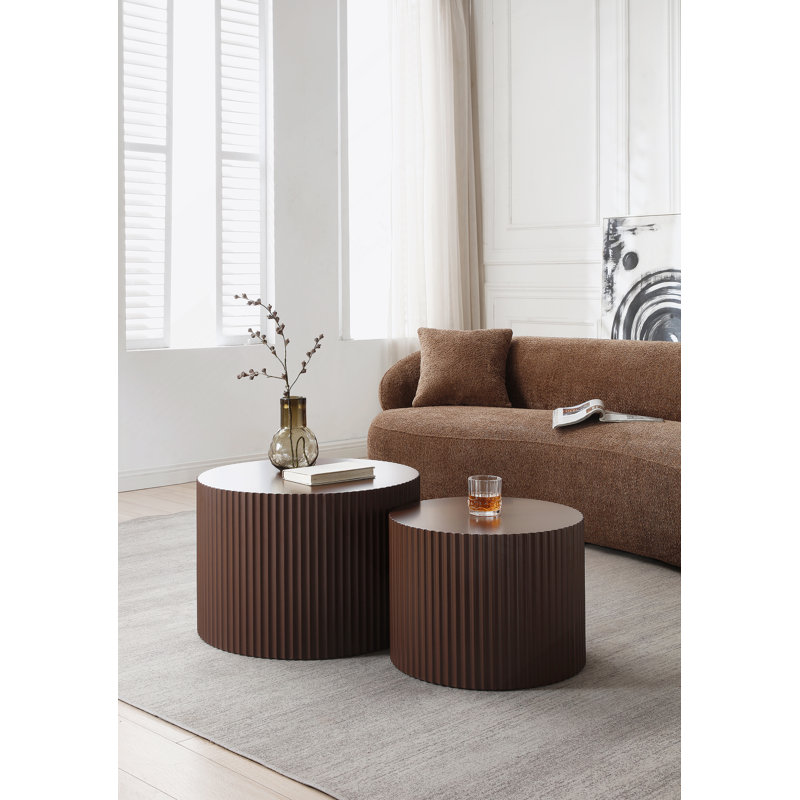 Table basse ronde avec plateau en bois manufacturé, Marron foncé
