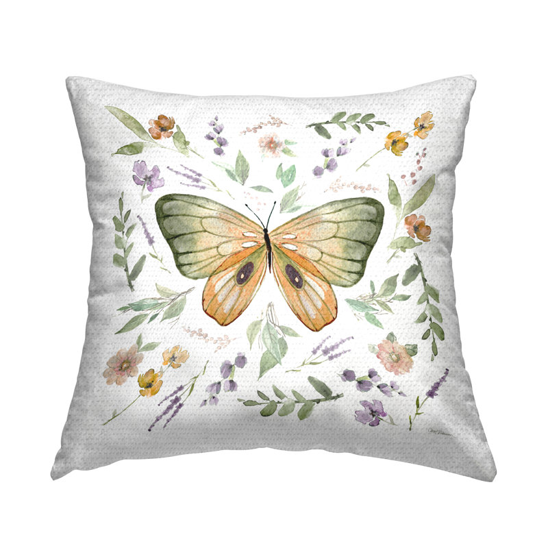 Coussin d'extérieur imprimé papillon avec fleurs biologiques par Carol Robinson