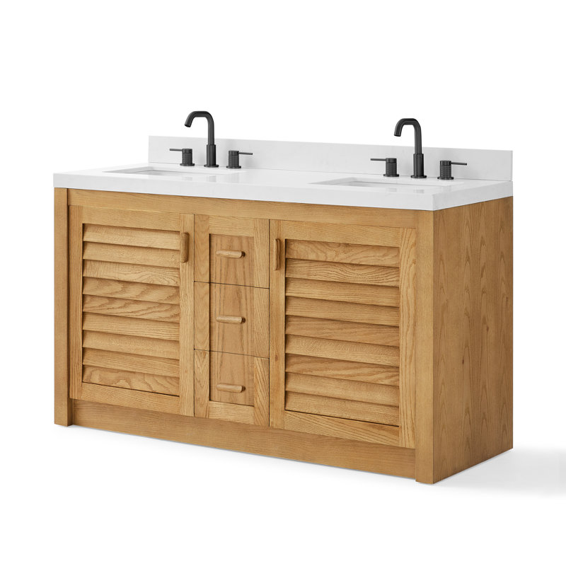 Meuble-lavabo simple en bois massif Stonehaven, Chêne naturel, 36"