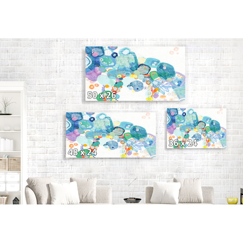 Cercles abstraits, collage, sur fond blanc, bleu, jaune, orange, indigo, rose, H 24 po x l 36 po x P 1,5 po