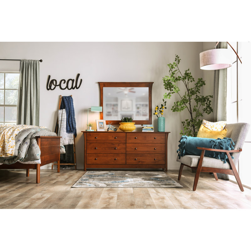 Commode double 6 tiroirs en bois massif avec miroir Minnetonka