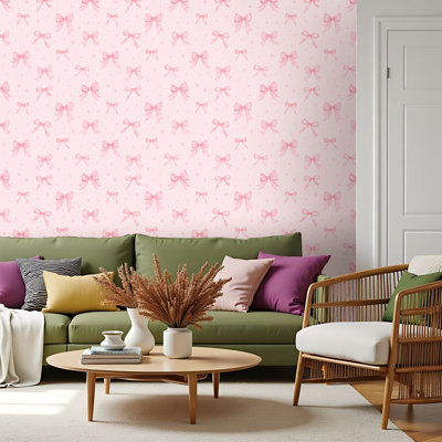 Papier de contact à peler et coller papier mignon coquette esthétique sans soudure ruban rose nœud rose auto-adhésif et amovible 17,7 po x 118 po (45 x 300 cm)