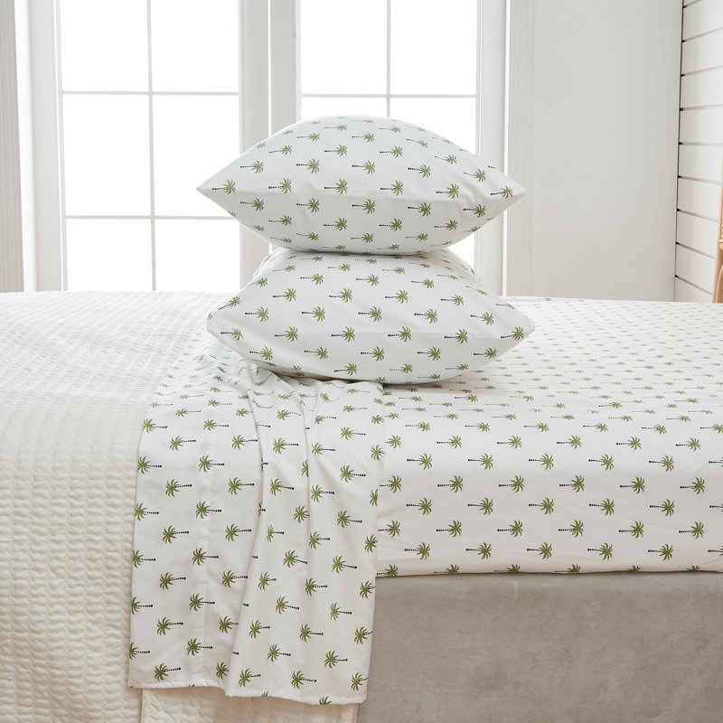 Ultra Soft Coastal Printed Microfiber Sheet Set, Twin Sheet Set with Fitted Sheet and 1 Pillowcase, Palm Tree