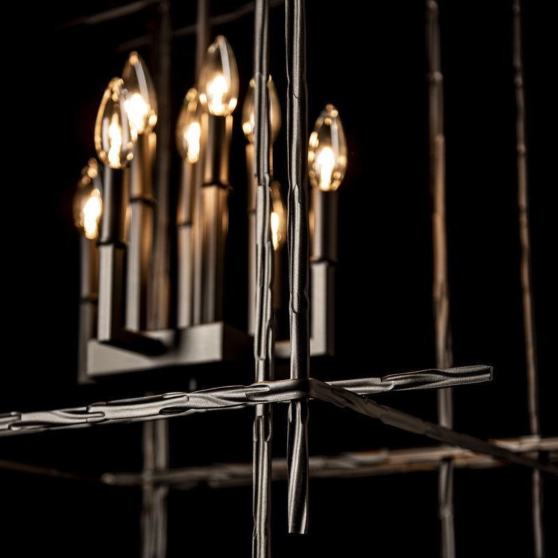 Lustre rectangulaire à 4 lumières Tura, Bronze huilé, Grand