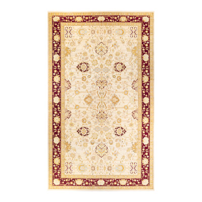 Tapis ivoire traditionnel en laine noué à la main 10 pi 3 po x 17 pi 10 po