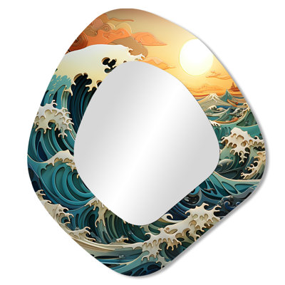 Westerham Ocean Charm Vivid Wood Cut Effect IV - grand miroir mural asymétrique océan, miroir unique de forme irrégulière bleue