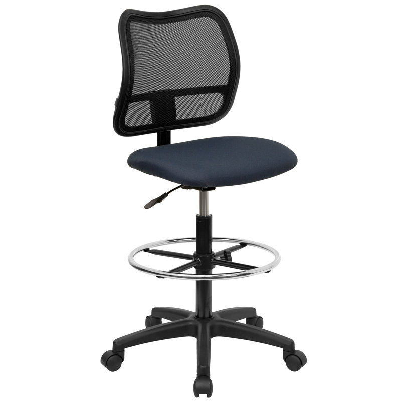  Chaise de dessinateur en maille à dossier moyen avec accoudoirs réglables, Bleu marine, Non inclus