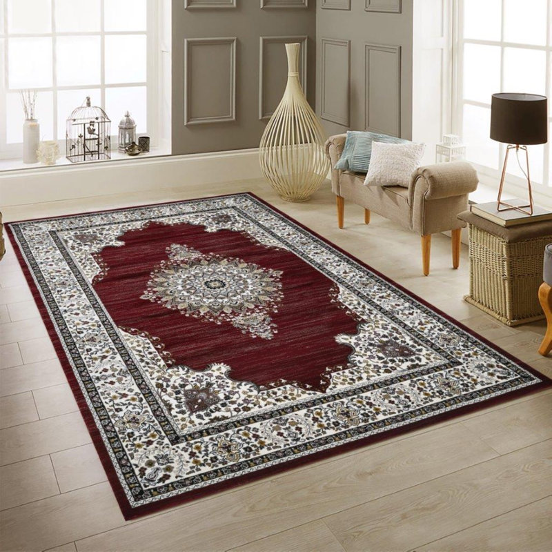 Sutphin Collection Medallion Transitional Area Rug, Red, Rectangle 8' x 11'