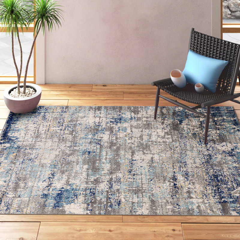 Glosco Abstract Splash Blue/Grey Area Rug, Rectangle 160 x 230cm