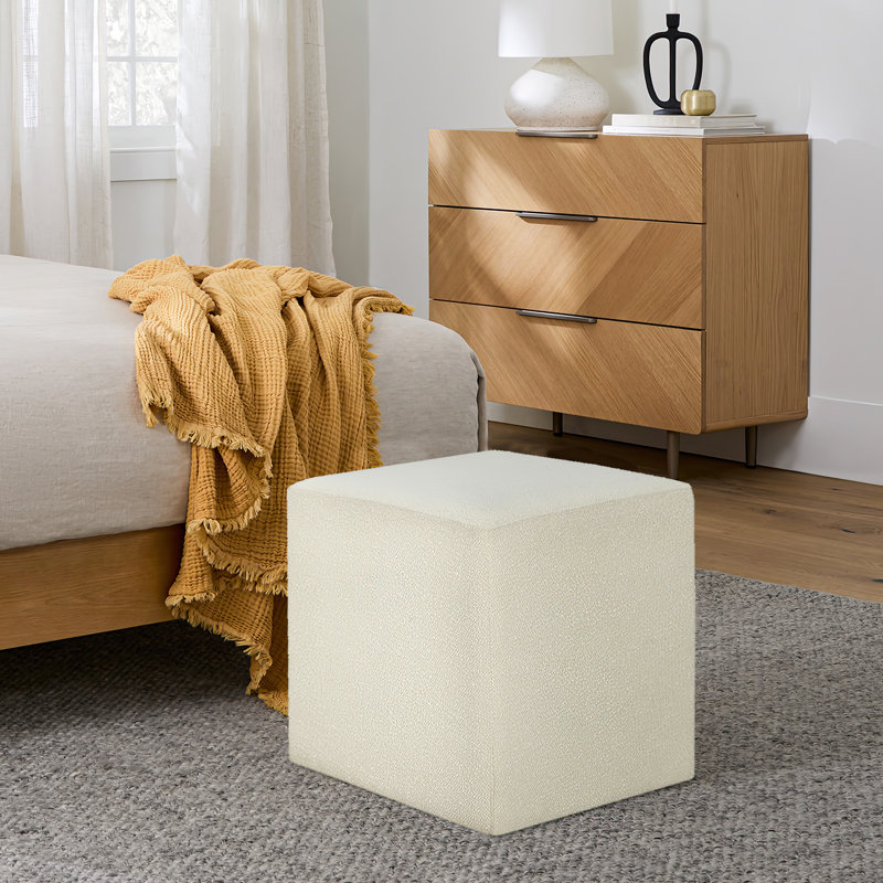 Fairwinds 18" Wide Square Ottoman Boucle Snow, Snow Boucle