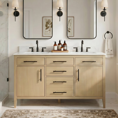 Meuble-lavabo autoportant de 55 po avec comptoir en céramique et dosseret