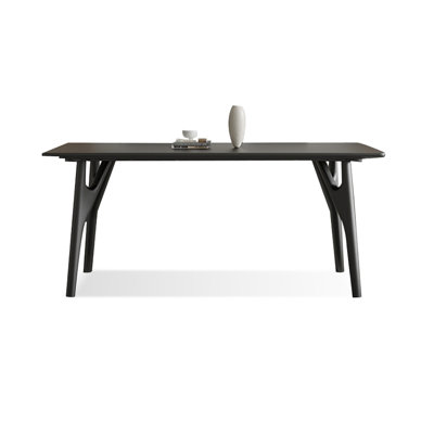 White + Black Rectangular Sintered Stone + Solid Wood Dining Table