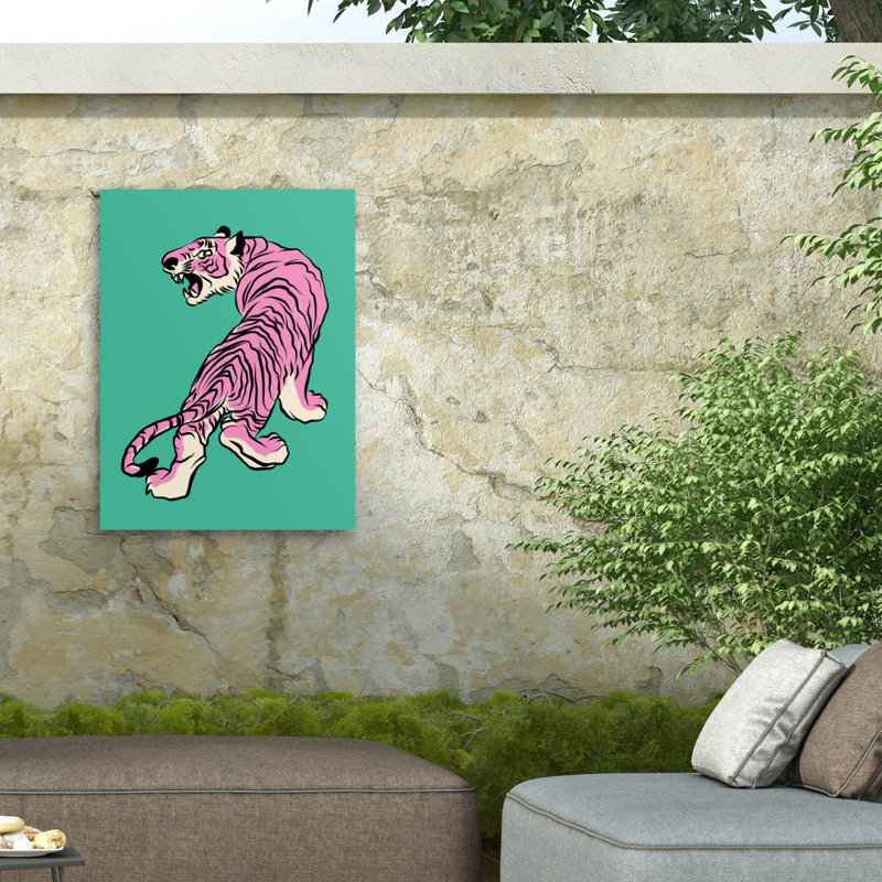 Little Dean  Tiger In Pink And Green Outdoor  Canvas, H 14 po x l 19 po