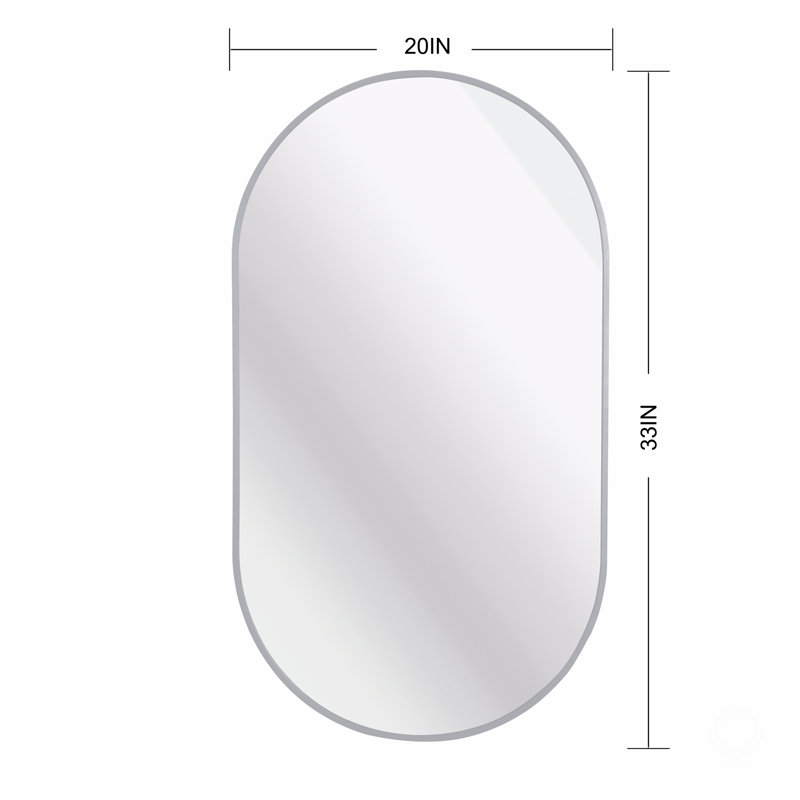 Miroir ovale en métal, Argent argent, 33 po x 20 po