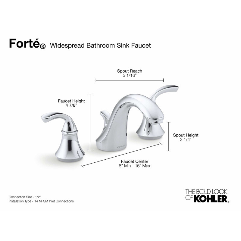Forté Widespread Bathroom Faucet with Drain Assembly, Polished Chrome