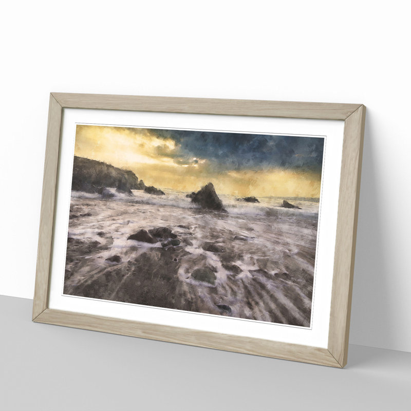 Beach View - Picture Frame Painting, 27cm H x 36cm W x 2cm D, Oak Framed
