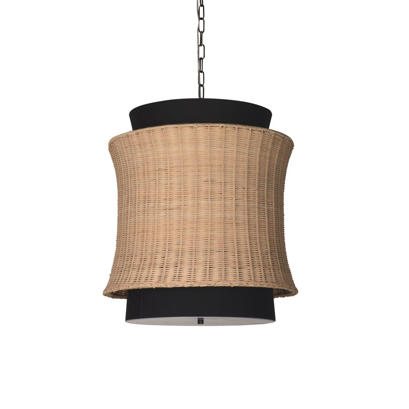 Chrisley Rattan Upholstered Pendant Light, Black with Natural Accents