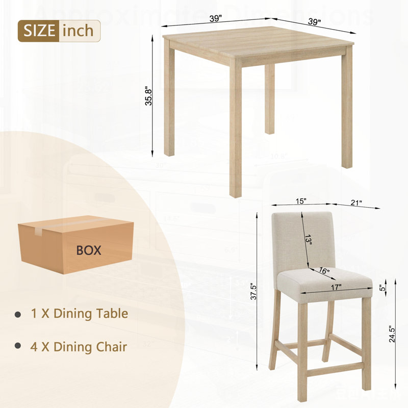 Ensemble de table 5 pièces à hauteur de comptoir avec 4 chaises, parfait pour les espaces compacts et les repas élégants dans la cuisine ou la salle à manger