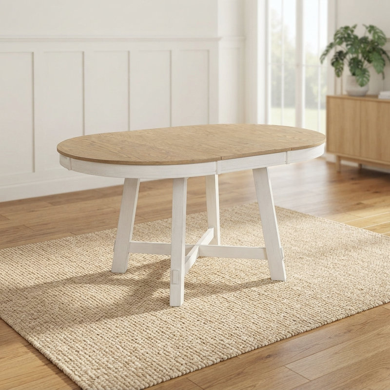 Table de salle à manger ronde rustique avec plateau extensible à lattes – Table de cuisine de style campagnard