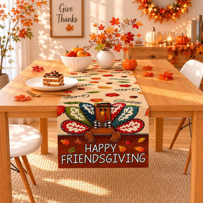 Thanksgiving Decorations - Happy Friendsgiving Table Runner | Thanksgiving Table Decor for Indoor Outdoor - Friendsgiving Party Favors Supplies Backdrop for Home Kitchen Dining