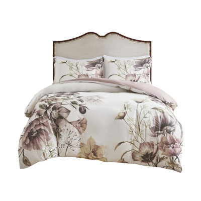 Ensemble de housse de couette très grand / très grand 3 pièces - Imprimé en coton, motif floral élégant, mélange de couleurs douces, fermeture à boutons, attaches de coin, combinaison de housse imprimée, sécurité