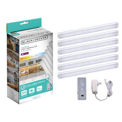 BLACK+DECKER LED Under Cabinet Lighting Kit, Motion Sensor, Dimmable, Linkable, 3 Color Settings, Tool-Free, for Kitchen, Pantry, Cabinets, Closets, Office, (6) 9" Bars