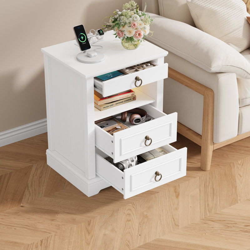 3-Piece Smart Illuminated Bedroom Set -Tall Storage Bed and LED Nightstands with Charging Station