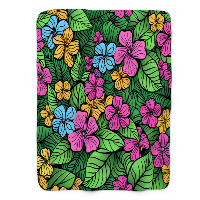Couverture en sherpa de qualité supérieure Rainforest Spring Floral Magic - 1 pièce, Lit simple