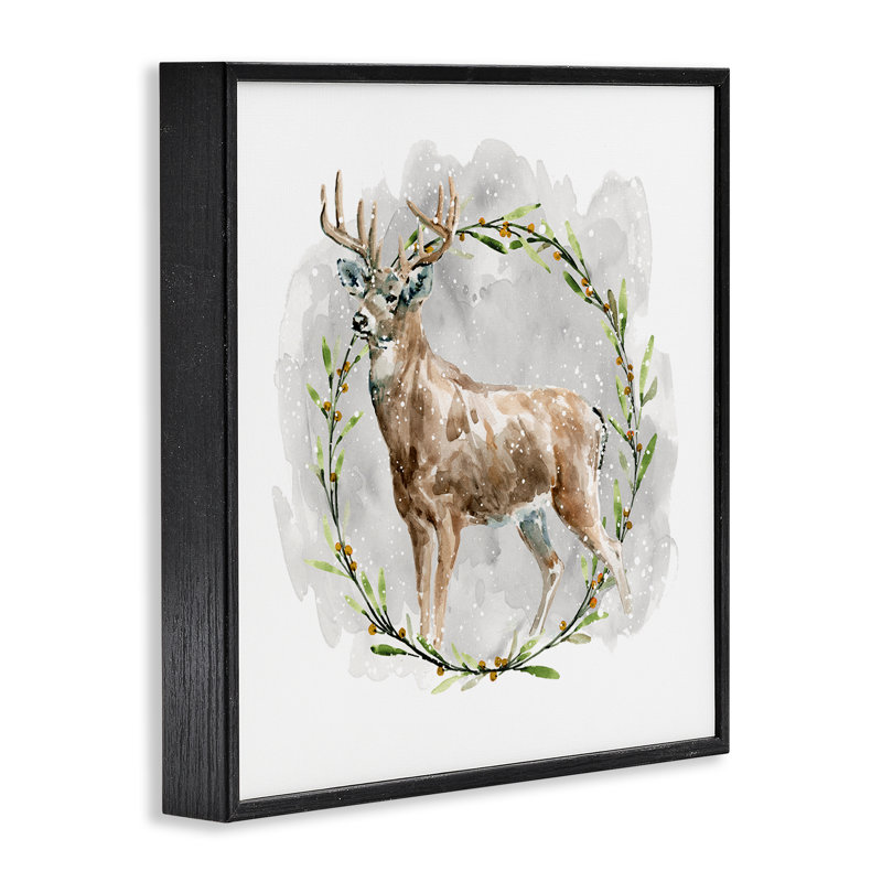 Art rustique, cerf avec couronne, estampe numérique par Carol Robinson, H 24 po x l 24 po, Giclée encadrée noir minuit