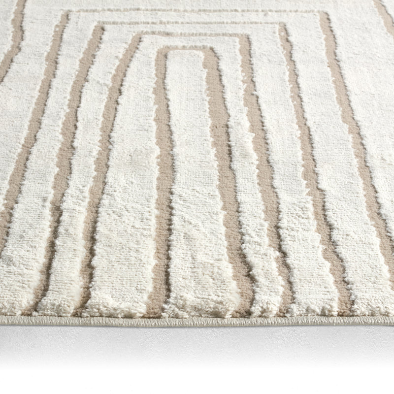 Tapis rayé ivoire / beige Quillan, Tapis de couloir 2 pi 5 po x 10 pi
