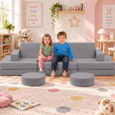 22 pièces canapé de jeu modulaire pour enfants - canapé pour chambre à coucher, salon, canapé pour tout-petits, source d'inspiration pour enfants, canapé convertible en mousse, gris foncé